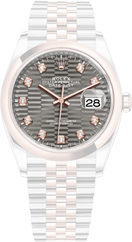Rolex,Datejust 36 36mm,36mm,Rose Gold,Stainless Steel,Grey,Automatic,Day,70hours,126201,126201-0041