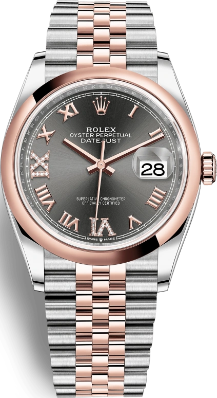 Rolex,Datejust 36 36mm,36mm,Oystersteel,Everose Gold,Grey,Automatic,Day,70hours,126201,126201-0023