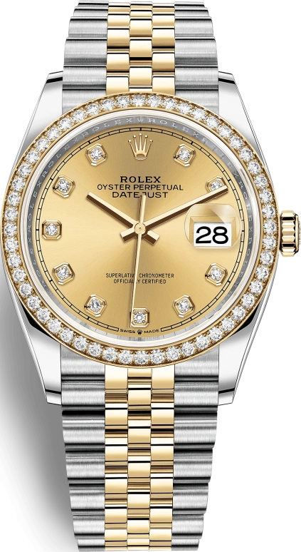 Rolex,Datejust 36 36mm,36mm,Yellow Gold,Stainless Steel,Champagne,Automatic,Day,70hours,126283RBR,126283RBR-0003