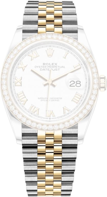Rolex,Datejust 36 36mm,36mm,Yellow Gold,Stainless Steel,White,Automatic,Day,70hours,126283RBR,126283RBR-0015