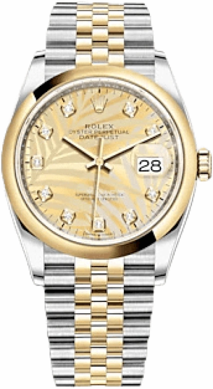Rolex,Datejust 36 36mm,36mm,Yellow Gold,Stainless Steel,Champagne,Automatic,Day,70hours,126203,126203-0043