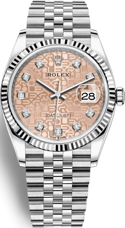 Rolex,Datejust 36 36mm,36mm,White Gold,Stainless Steel,Pink,Automatic,Day,70hours,126234,126234-0023