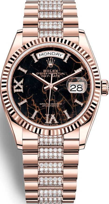 Rolex,Day-Date 36 36mm,36mm,Rose Gold,Black,Automatic,Date,Day,128235,128235-0042