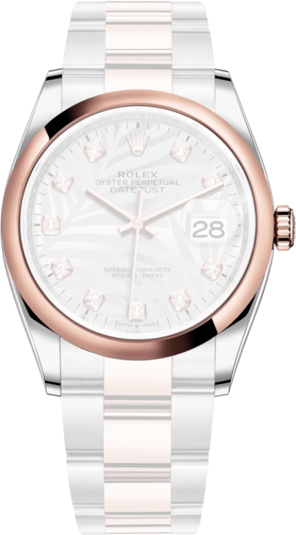 Rolex,Datejust 36 36mm,36mm,Rose Gold,Stainless Steel,Silver,Automatic,Day,70hours,126201,126201-0038