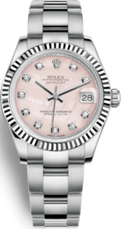 Rolex,Datejust 31 31mm,31mm,White Gold,Stainless Steel,Pink,Automatic,Day,48hours,178274,178274-0040