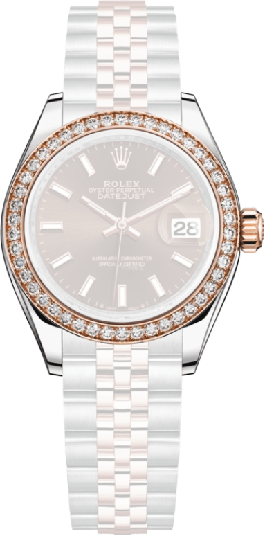 Rolex,Lady-Datejust 28mm,28mm,Rose Gold,Stainless Steel,Brown,Chocolate,Automatic,Day,55hours,279381RBR,279381RBR-0017