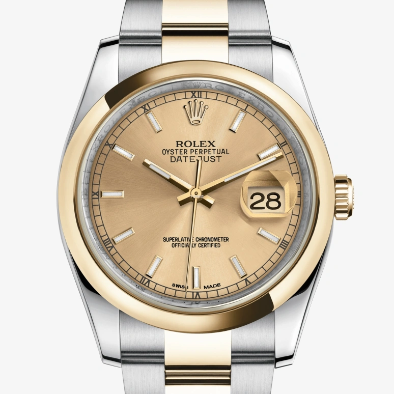 Rolex,Datejust 36 36mm,36mm,Yellow Gold,Stainless Steel,Champagne,Automatic,Day,48hours,116203,116203-0125