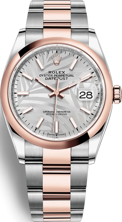 Rolex,Datejust 36 36mm,36mm,Rose Gold,Stainless Steel,Silver,Automatic,Day,70hours,126201,126201-0032