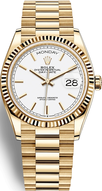 Rolex,Day-Date 36 36mm,36mm,Yellow Gold,White,Automatic,Date,Day,128238,128238-0081