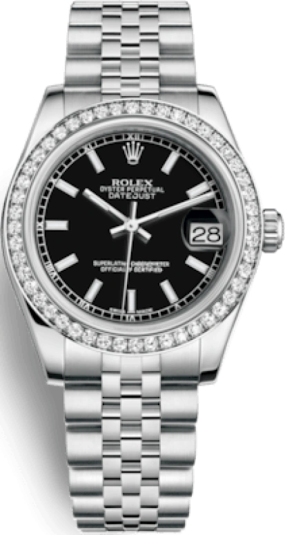 Rolex,Datejust 31 31mm,31mm,White Gold,Stainless Steel,Black,Automatic,Day,48hours,178384,178384-0031