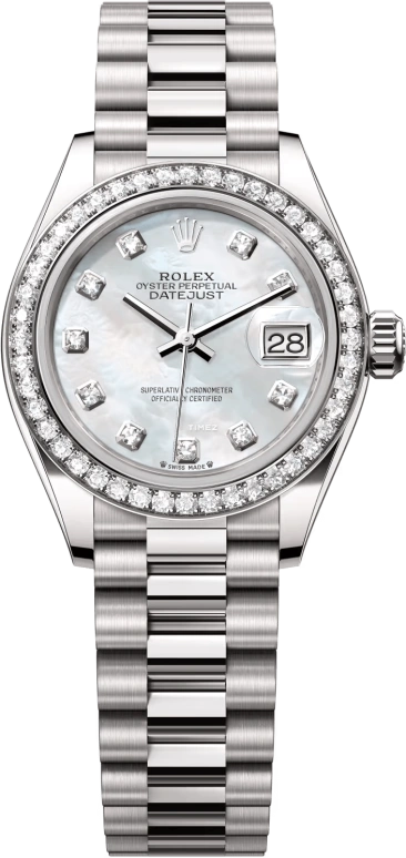 Rolex,Lady-Datejust 28mm,28mm,White Gold,White,Automatic,Day,55hours,279139RBR,279139RBR-0008