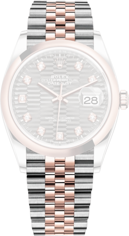 Rolex,Datejust 36 36mm,36mm,Rose Gold,Stainless Steel,Grey,Automatic,Day,70hours,126201,126201-0041