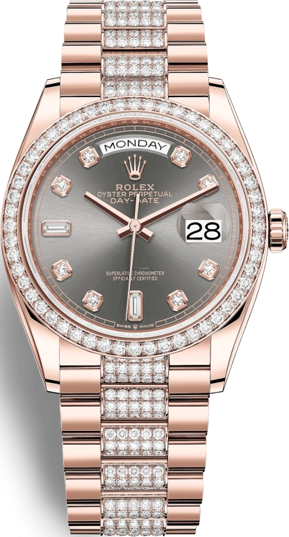 Rolex,Day-Date 36 36mm,36mm,Rose Gold,Grey,Automatic,Date,Day,128345RBR,128345RBR-0053