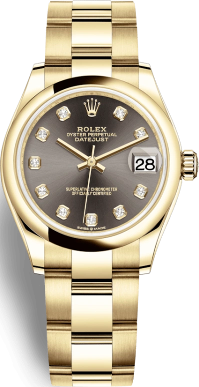 Rolex,Datejust 31 31mm,31mm,Yellow Gold,Grey,Automatic,Day,55hours,278248,278248-0035
