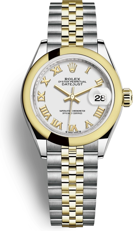 Rolex,Lady-Datejust 28mm,28mm,Yellow Gold,Stainless Steel,White,Automatic,Day,55hours,279163,279163-0023