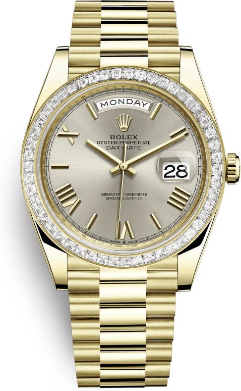 Rolex,Day-Date 40 40mm,40mm,Yellow Gold,Silver,Automatic,Date,Day,228398TBR,228398TBR-0006