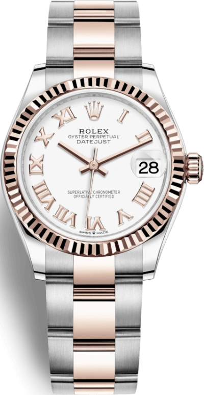 Rolex,Datejust 31 31mm,31mm,Rose Gold,Stainless Steel,White,Automatic,Day,55hours,278271,278271-0001