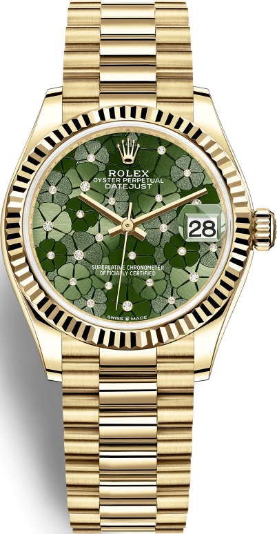 Rolex,Datejust 31 31mm,31mm,Yellow Gold,Green,Automatic,Day,55hours,278278,278278-0046