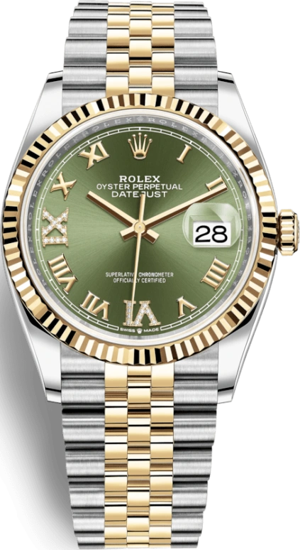 Rolex,Datejust 36 36mm,36mm,Yellow Gold,Oystersteel,Olive Green,Automatic,Day,70hours,126233,126233-0025