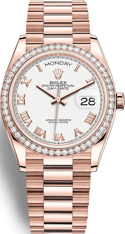 Rolex,Day-Date 36 36mm,36mm,Everose Gold,White,Automatic,Day,70hours,128345RBR,128345RBR-0054