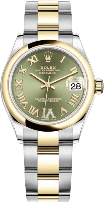 Rolex,Datejust 31 31mm,31mm,Yellow Gold,Stainless Steel,Green,Automatic,Day,55hours,278243,278243-0015