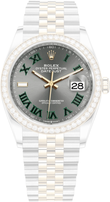 Rolex,Datejust 36 36mm,36mm,Yellow Gold,Oystersteel,Grey,Automatic,Day,70hours,126283RBR,126283RBR-0021