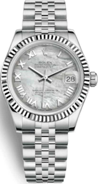 Rolex,Datejust 31 31mm,31mm,White Gold,Stainless Steel,White,Automatic,Day,48hours,178274,178274-0071