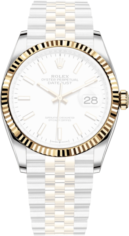Rolex,Datejust 36 36mm,36mm,Yellow Gold,Stainless Steel,White,Automatic,Day,70hours,126233,126233-0019
