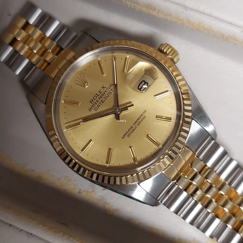Rolex,Datejust 36 36mm,36mm,Yellow Gold,Stainless Steel,Champagne,Automatic,Day,50hours,16013 Jubilee
