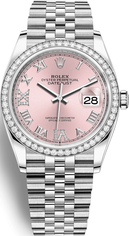 Rolex,Datejust 36 36mm,36mm,White Gold,Stainless Steel,Pink,Automatic,Day,70hours,126284RBR,126284RBR-0023
