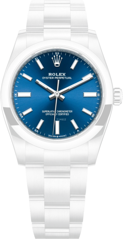 Rolex,Oyster Perpetual 34mm,34mm,Stainless Steel,Blue,Automatic,55hours,In-house Caliber,124200,124200-0003