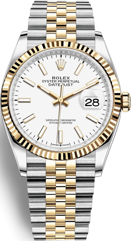 Rolex,Datejust 36 36mm,36mm,Yellow Gold,Stainless Steel,White,Automatic,Day,70hours,126233,126233-0019