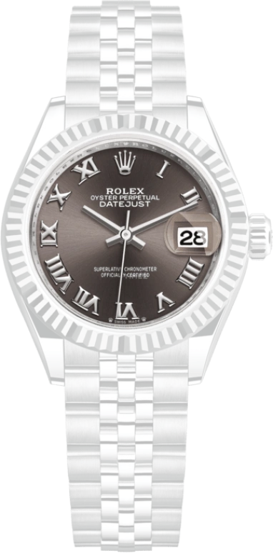 Rolex,Lady-Datejust 28mm,28mm,White Gold,Stainless Steel,Grey,Automatic,Day,55hours,279174,279174-0013