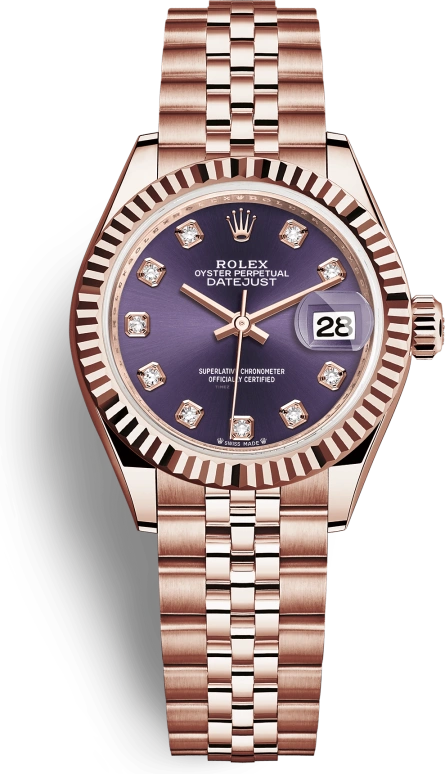 Rolex,Lady-Datejust 28mm,28mm,Rose Gold,Purple,Automatic,Day,55hours,279175,279175-0020