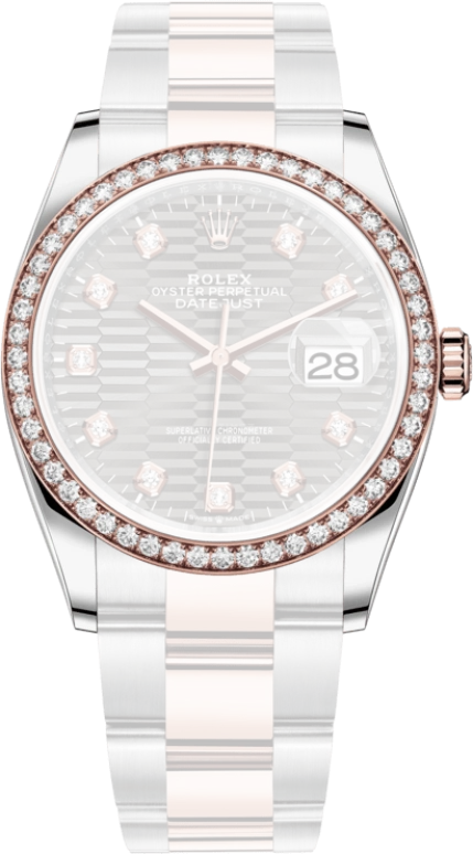 Rolex,Datejust 36 36mm,36mm,Rose Gold,Stainless Steel,Grey,Automatic,Day,70hours,126281RBR,126281RBR-0030