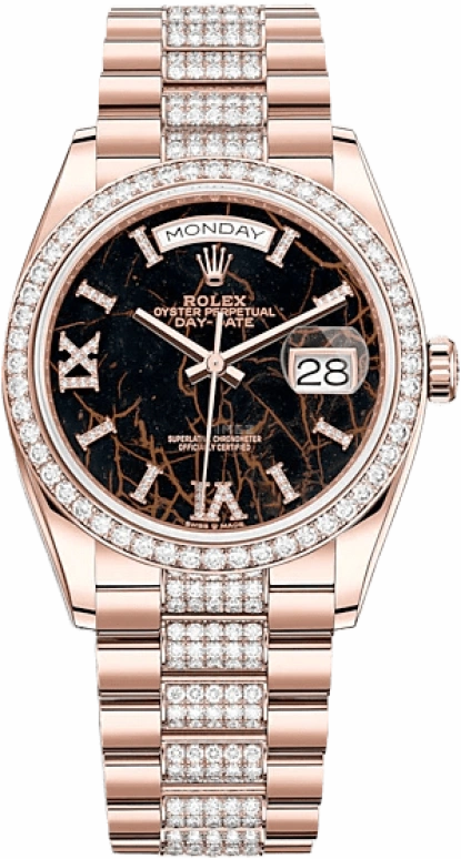 Rolex,Day-Date 36 36mm,36mm,Rose Gold,Black,Automatic,Date,Day,128345RBR,128345RBR-0045