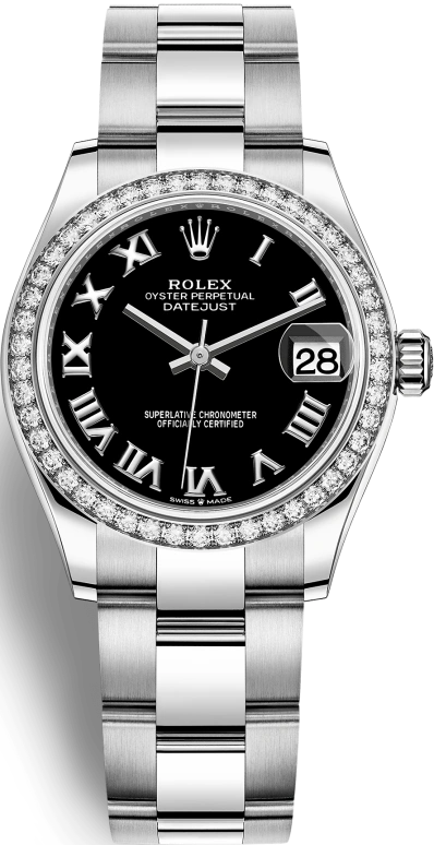 Rolex,Datejust 31 31mm,31mm,White Gold,Stainless Steel,Black,Automatic,Day,55hours,278384RBR,278384RBR-0001