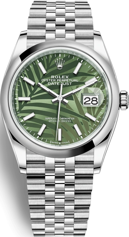Rolex,Datejust 36 36mm,36mm,Stainless Steel,Green,Automatic,Day,70hours,126200,126200-0019
