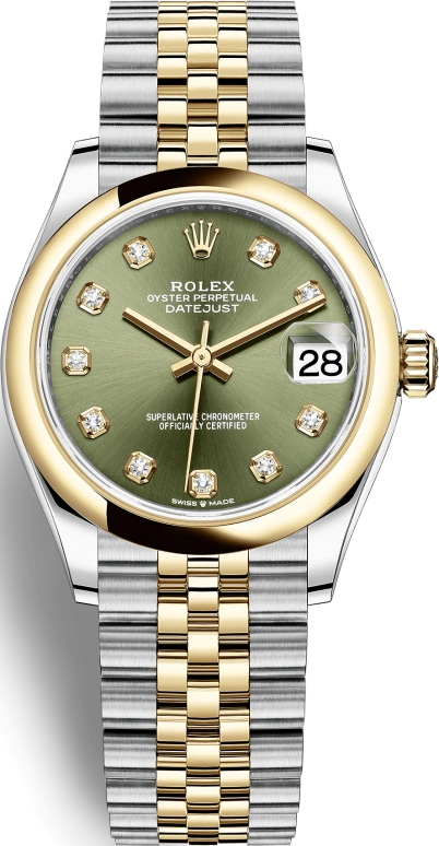 Rolex,Datejust 31 31mm,31mm,Yellow Gold,Stainless Steel,Green,Automatic,Day,55hours,278243,278243-0030