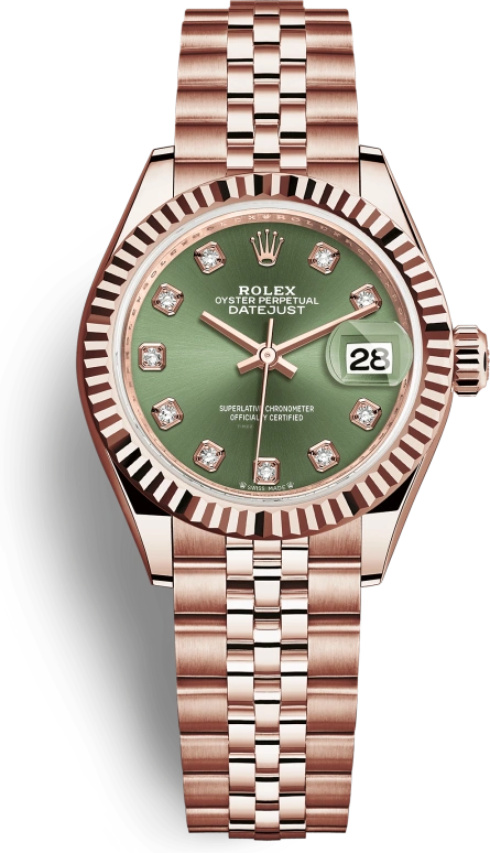 Rolex,Lady-Datejust 28mm,28mm,Rose Gold,Green,Automatic,Day,55hours,279175,279175-0013