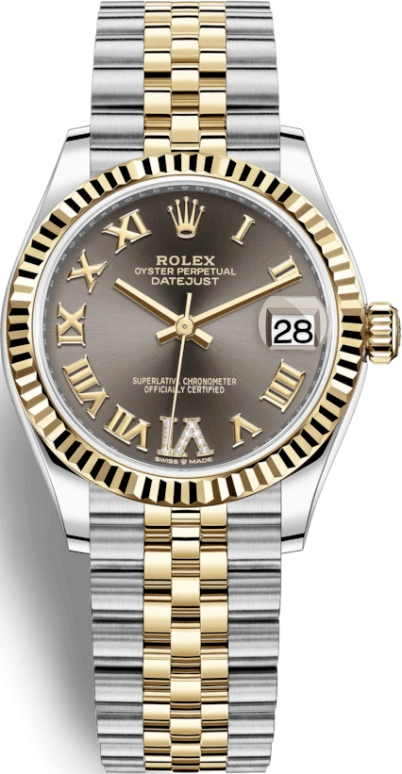 Rolex,Datejust 31 31mm,31mm,Yellow Gold,Stainless Steel,Grey,Automatic,Day,55hours,278273,278273-0018
