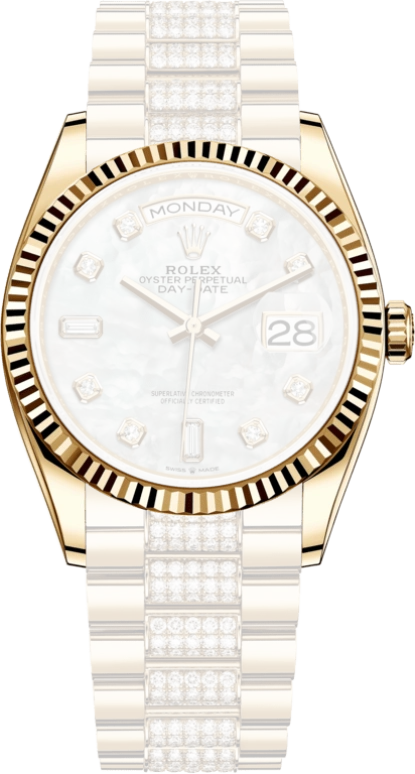 Rolex,Day-Date 36 36mm,36mm,Yellow Gold,White,Silver,Automatic,Date,Day,128238,128238-0032