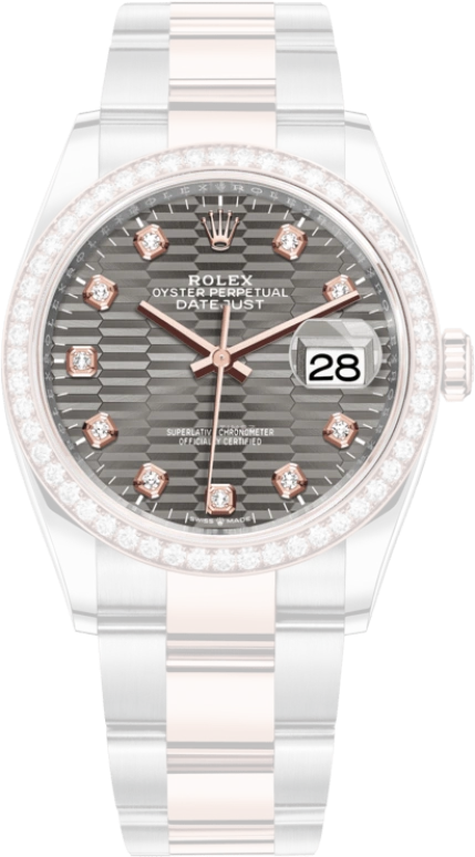 Rolex,Datejust 36 36mm,36mm,Rose Gold,Stainless Steel,Grey,Automatic,Day,70hours,126281RBR,126281RBR-0030