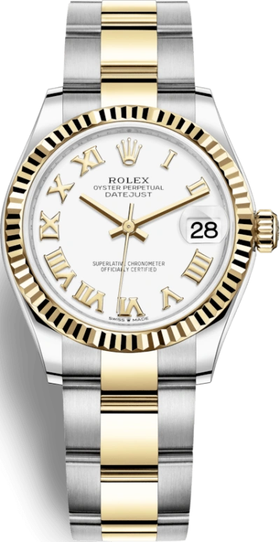 Rolex,Datejust 31 31mm,31mm,Yellow Gold,Stainless Steel,White,Automatic,Day,55hours,278273,278273-0001