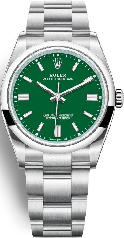 Rolex,Oyster Perpetual 36mm,36mm,Stainless Steel,Green,Automatic,70hours,In-house Caliber,126000,126000-0005