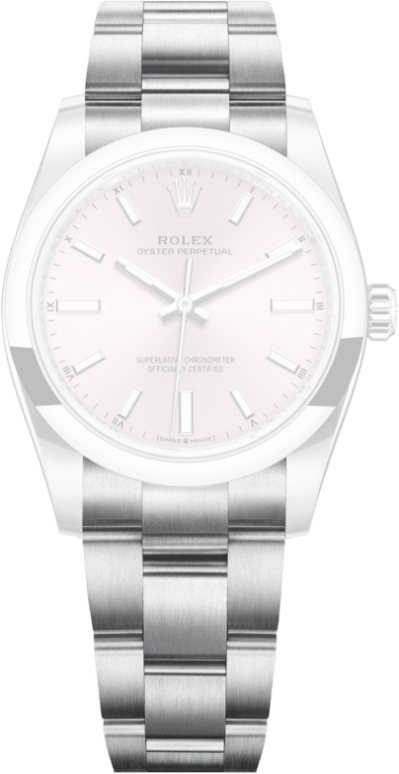 Rolex,Oyster Perpetual 34mm,34mm,Stainless Steel,Pink,Automatic,55hours,In-house Caliber,124200,124200-0004