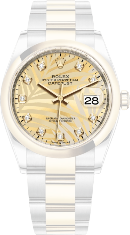Rolex,Datejust 36 36mm,36mm,Yellow Gold,Stainless Steel,Champagne,Automatic,Day,70hours,126203,126203-0044