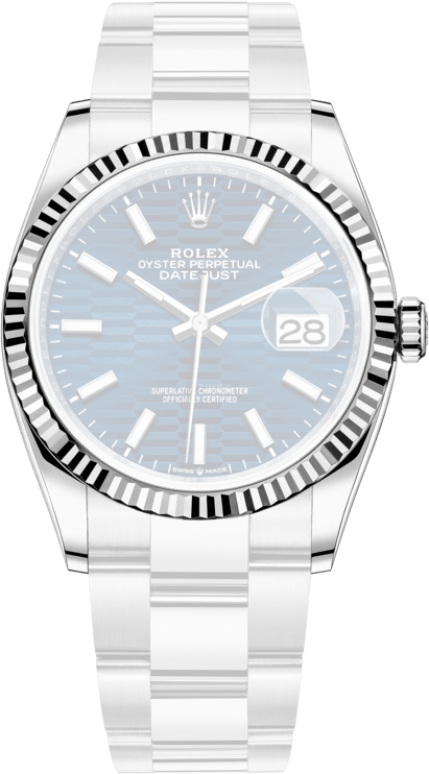 Rolex,Datejust 36 36mm,36mm,White Gold,Stainless Steel,Blue,Automatic,Day,70hours,126234,126234-0050
