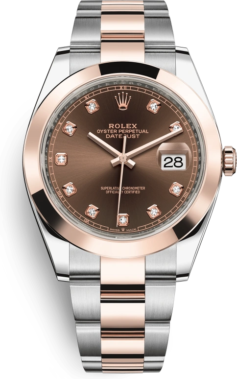 Rolex,Datejust 41 41mm,41mm,Rose Gold,Stainless Steel,Brown,Automatic,Day,70hours,126301,126301-0003