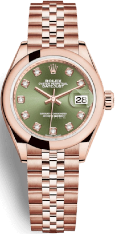 Rolex,Lady-Datejust 28mm,28mm,Rose Gold,Green,Automatic,Day,55hours,279165,279165-0012